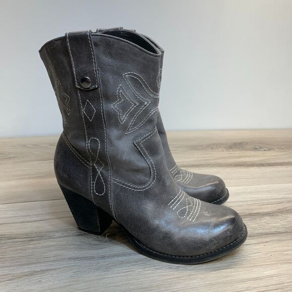 Gianni Bini Womens Leather Western Gray Heeled Boots 8M - Picture 1 of 11